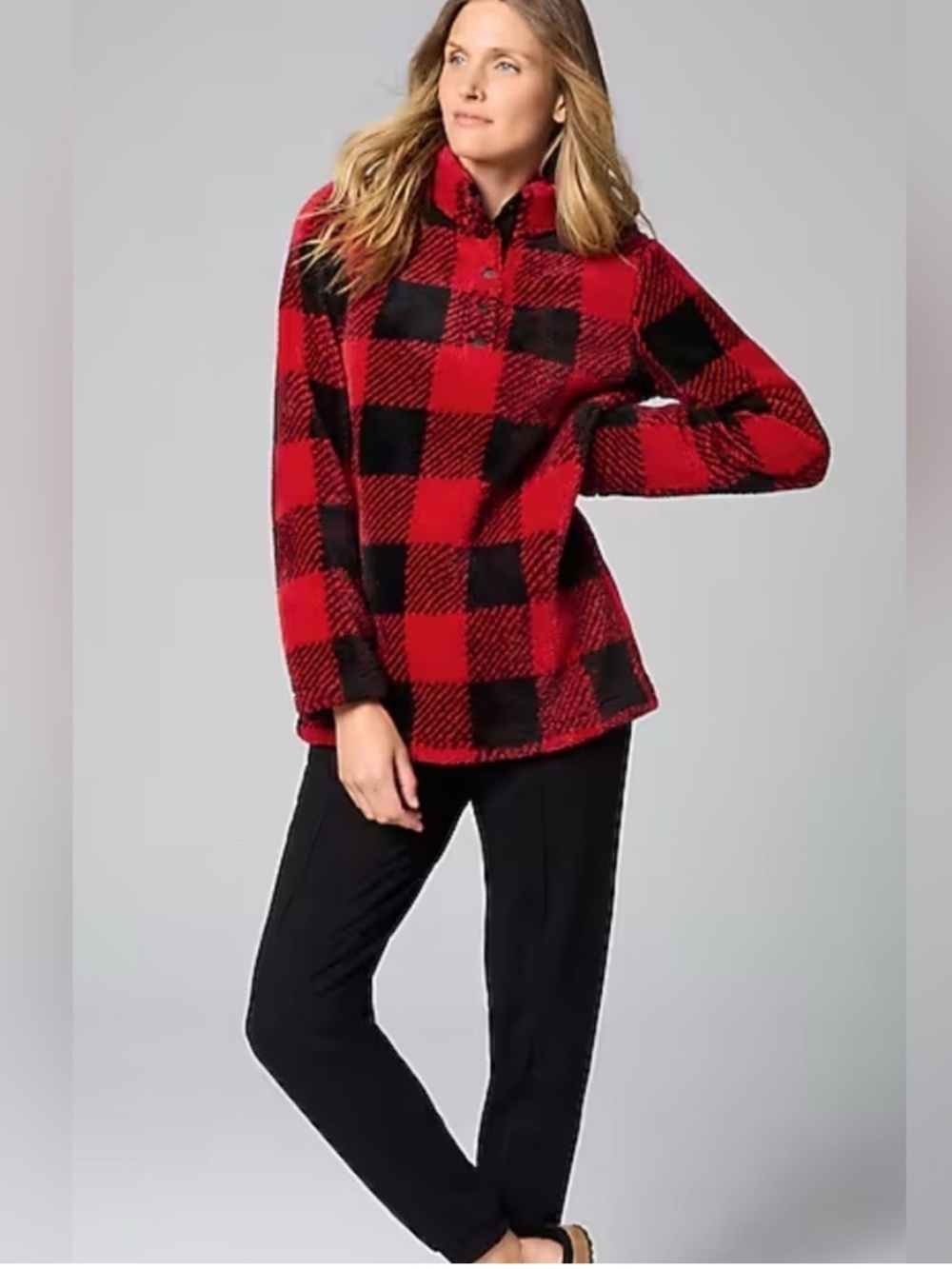 J. Jill Plush Sherpa Buffalo Plaid Pullover- Medium Tall